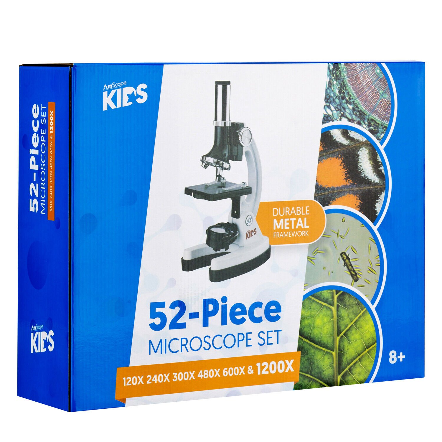 AmScope 52pc 120X-1200X Starter Compound Microscope Science Kit for Kids White 