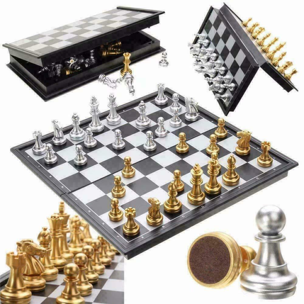 Magnetic Chess Board set Folding Large GOLD and SILVER Chessboard Gift Toy UK