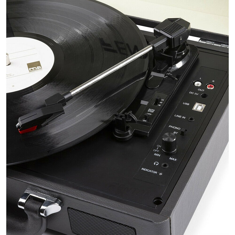 USB Vinyl Turntable Deck Record Player Speakers Bluetooth Retro Briefcase Black 6