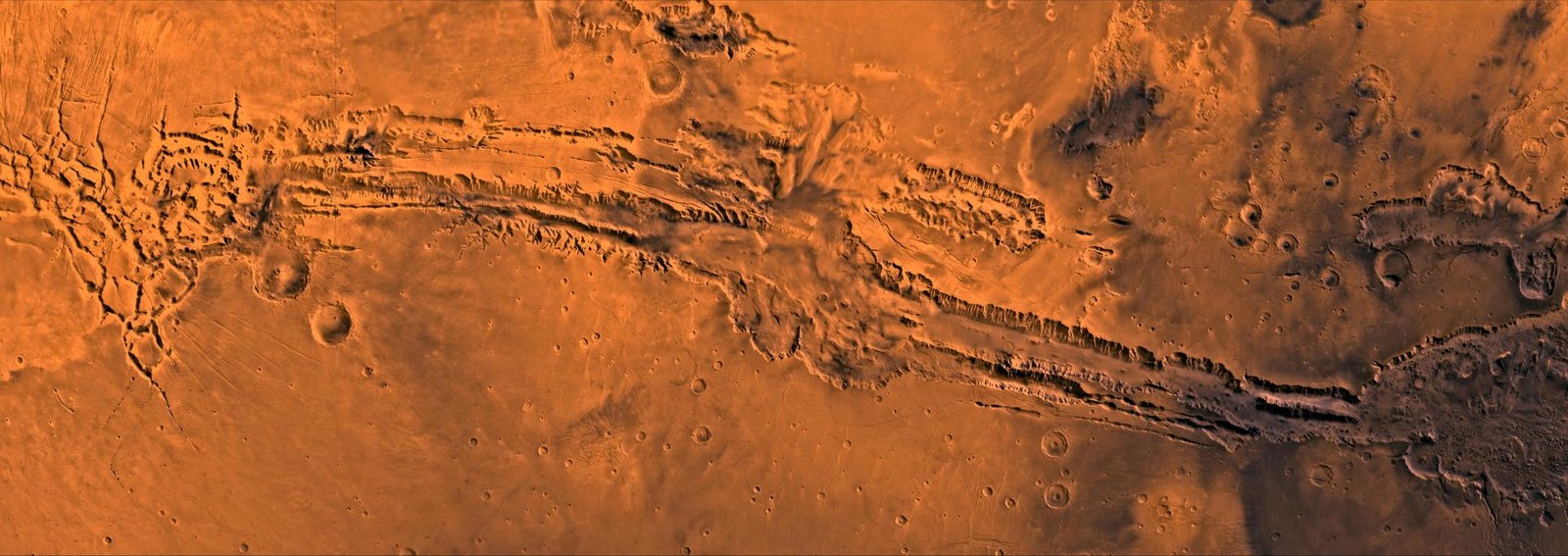 Valles Marineris, the long canyon system across the surface of Mars